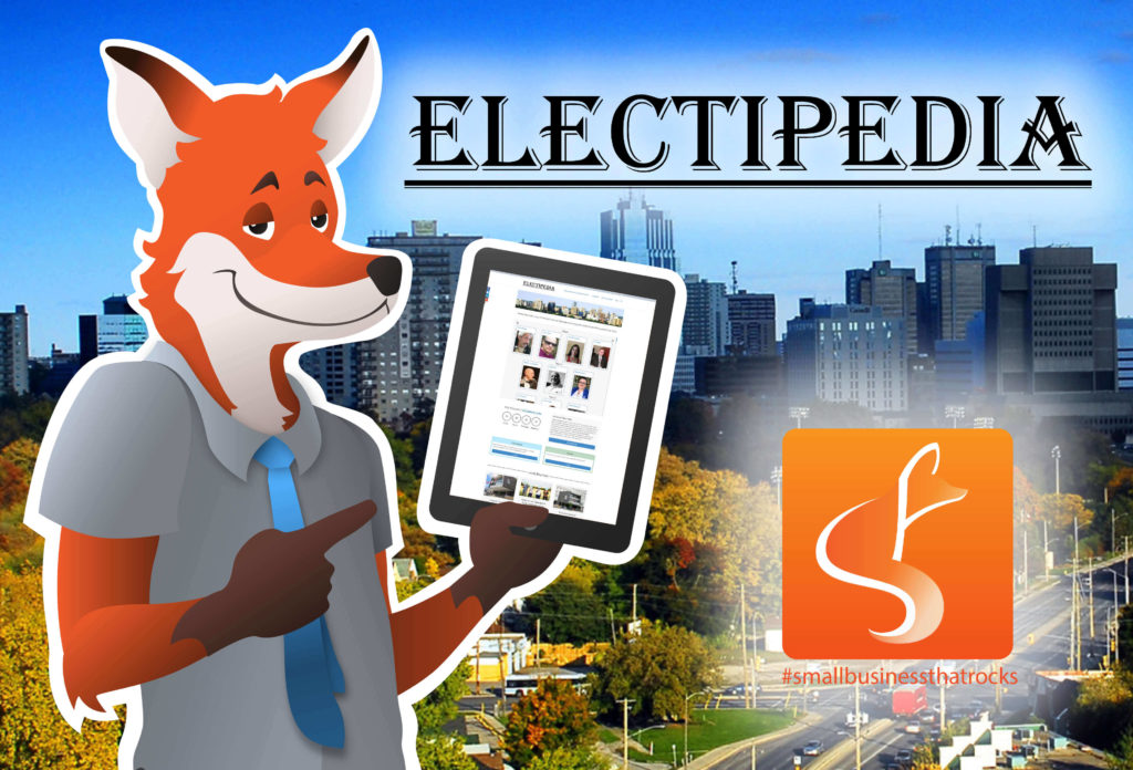 Fox holding tablet with eEectipedia website - SlyFox Web Design and Marketing