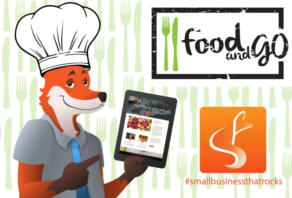 slyfox mascot holding tablet with food and go website - SlyFox Web Design and Marketing