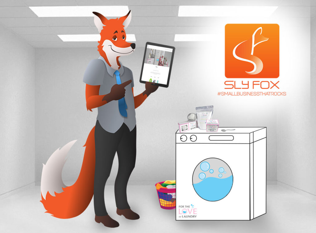 slyfox mascot holding tablet with ftlol website - SlyFox Web Design and Marketing