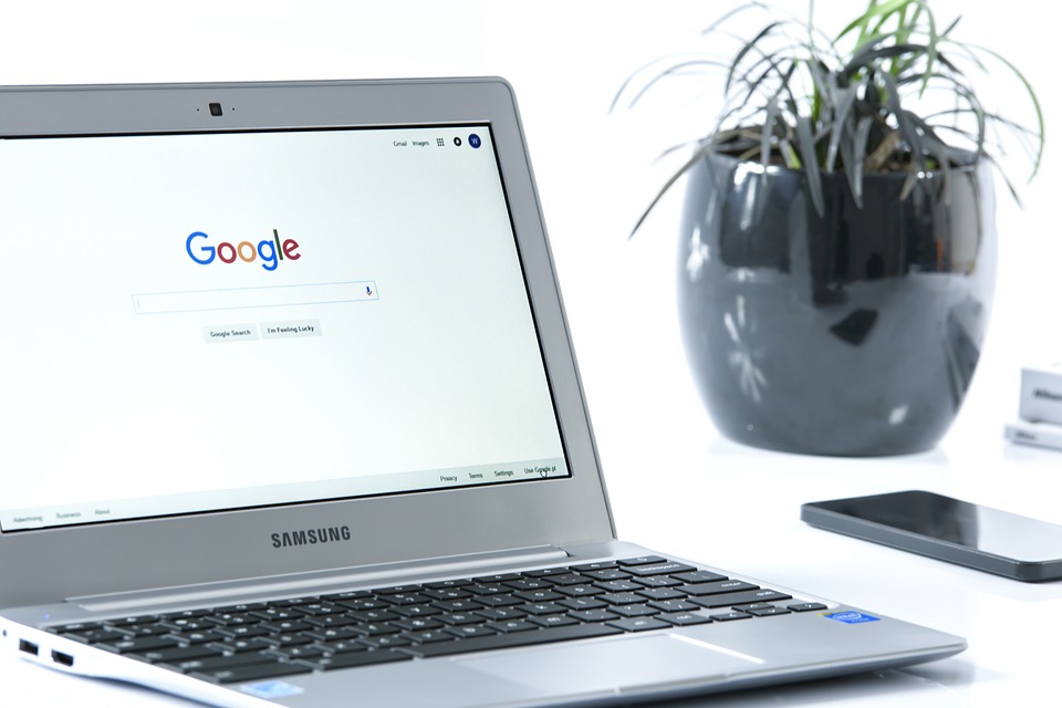 samsung laptop with google home page loaded - SlyFox Web Design and Marketing