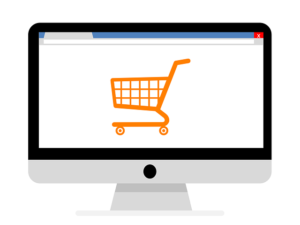 Image of yellow shopping cart on white screen